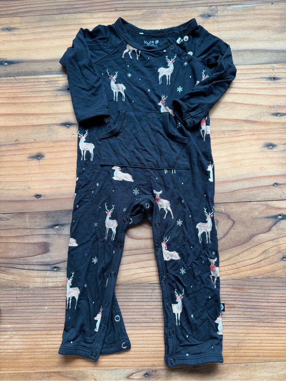 Kyte BABY Black Reindeer Print One-Piece